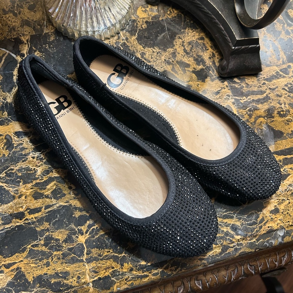 Gianni Bini Girls Black Rhinestone Ballet Slipper Shoe
